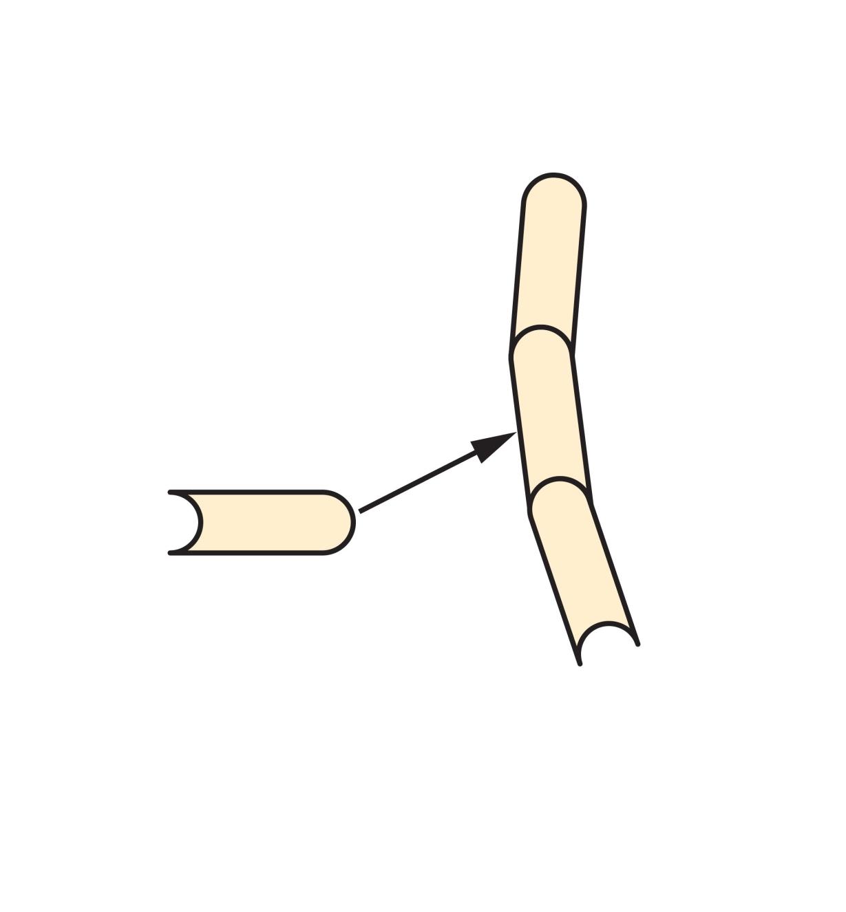Illustration of wood strips with flute and bead edges fitted together to form a curved surface