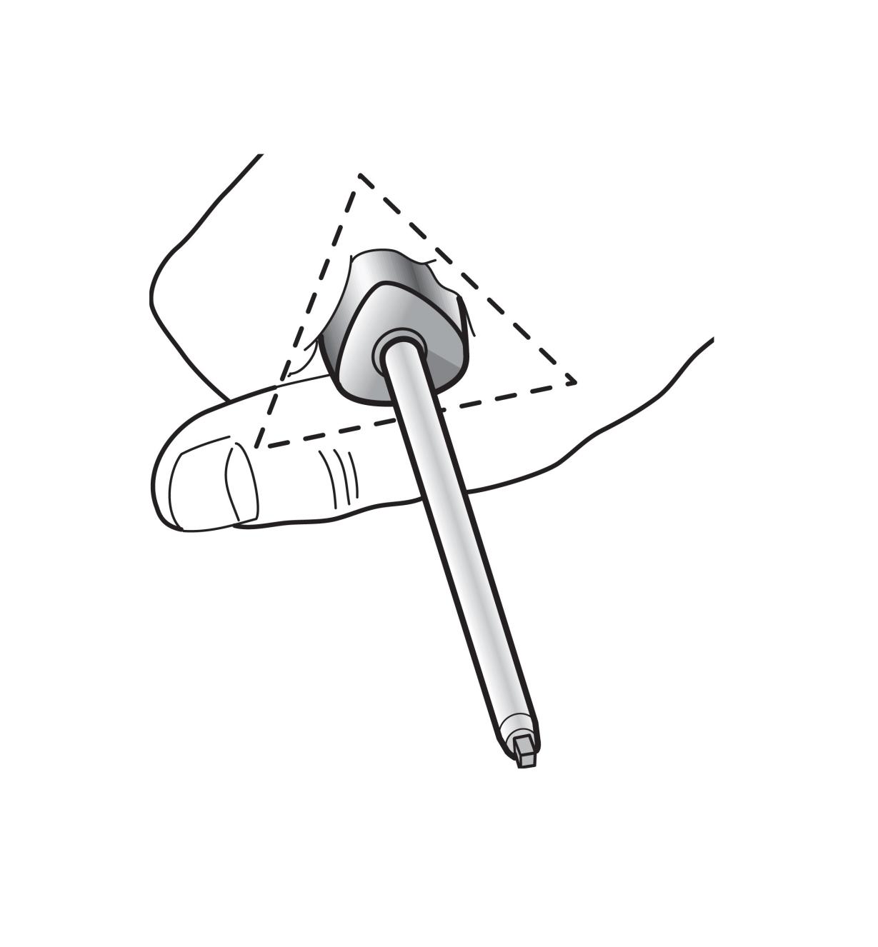 Illustration shows how the screwdriver handle fits in a closed hand