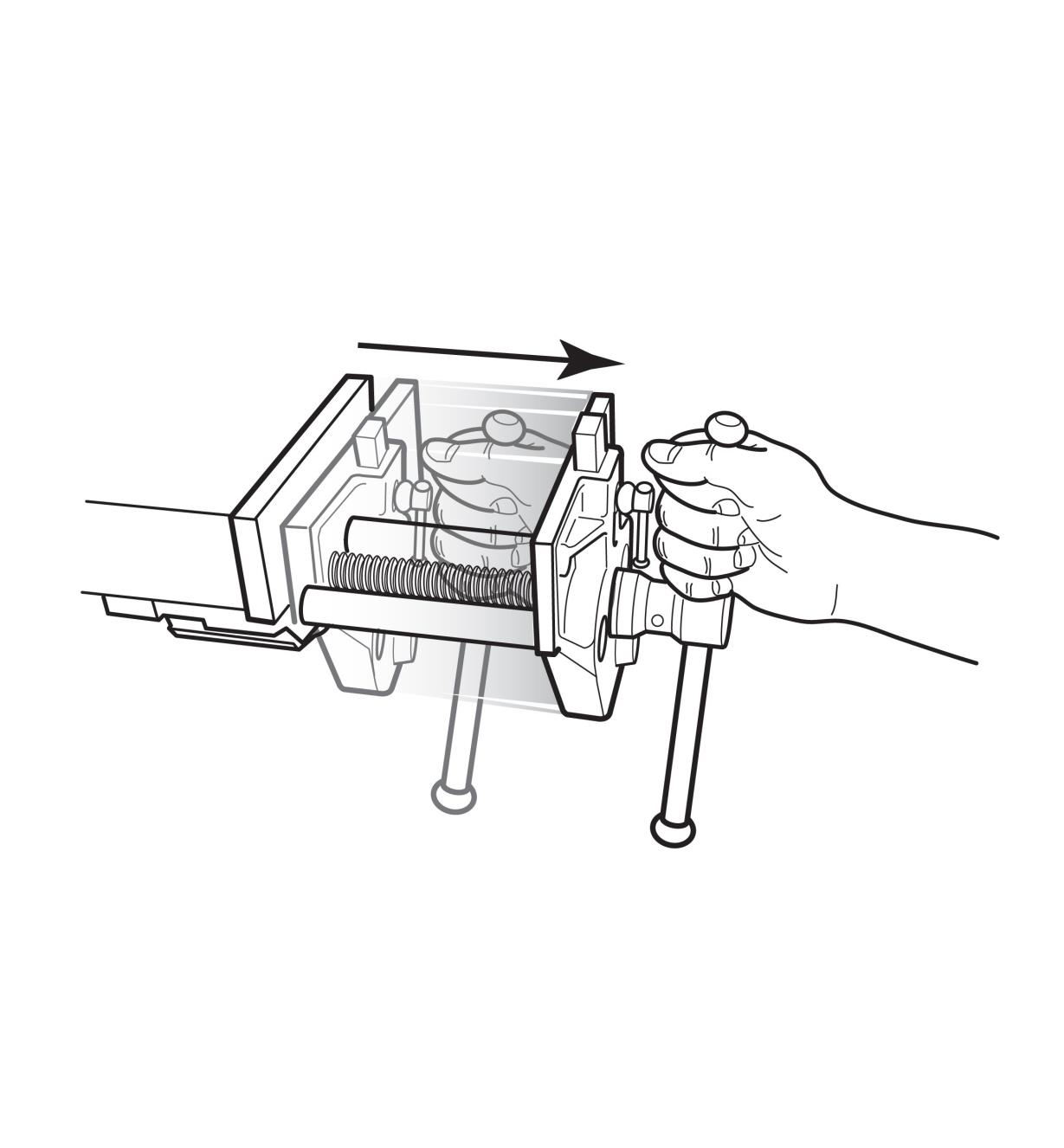 Illustration shows how the vise releases