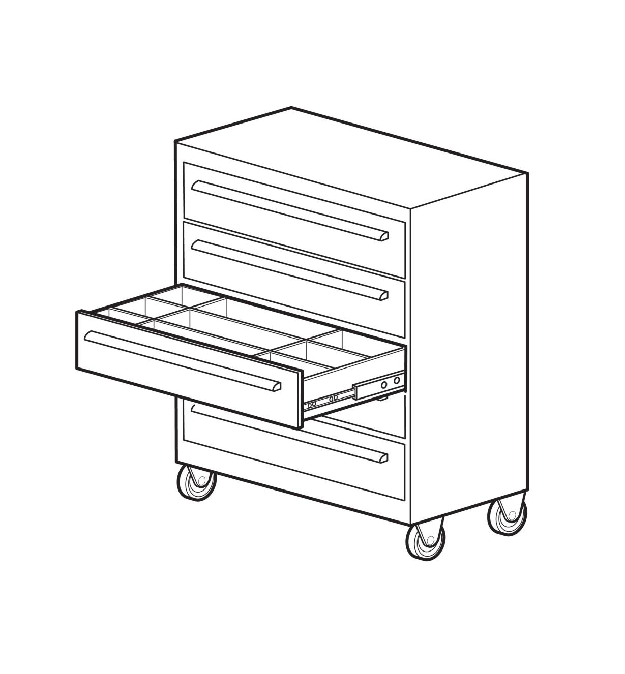 Illustration of Extra-Heavy-Duty Slides used in tool cabinet