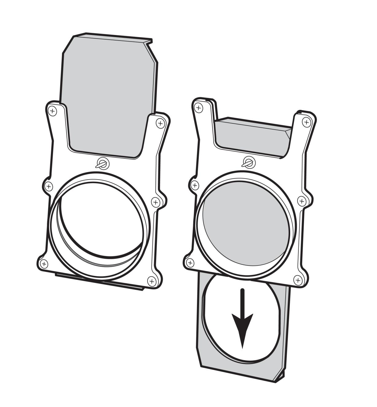 Illustration of Self-Cleaning Blast Gates in open and closed positions