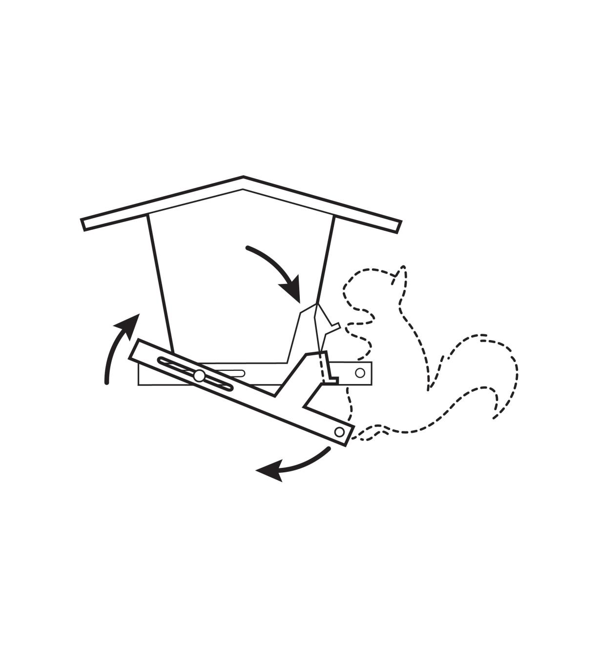 Diagram shows how the squirrel's weight closes the door over the seeds