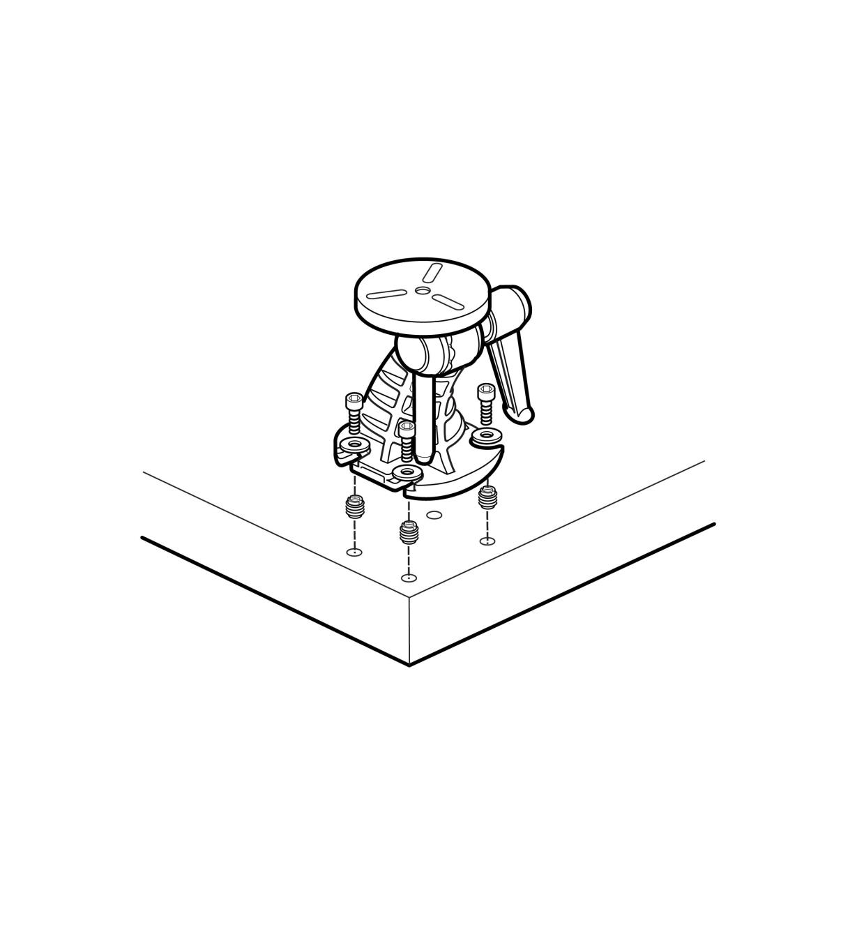 Illustration showing how to bolt the vise to a benchtop