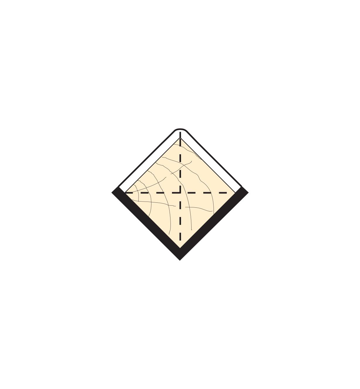 Illustration showing how a square item sits in the center marker