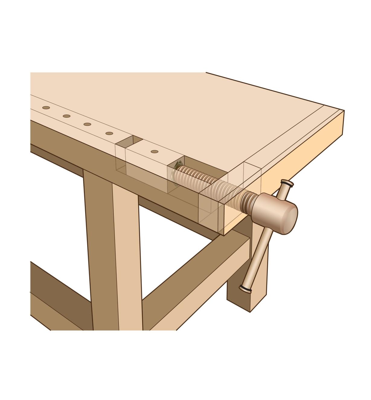 Illustration of Wooden Tail Vise installed in a bench