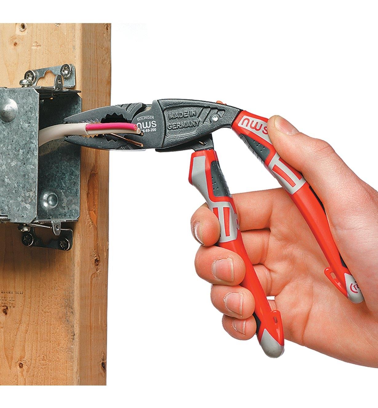 Holding a wire with NWS Offset Combination Pliers