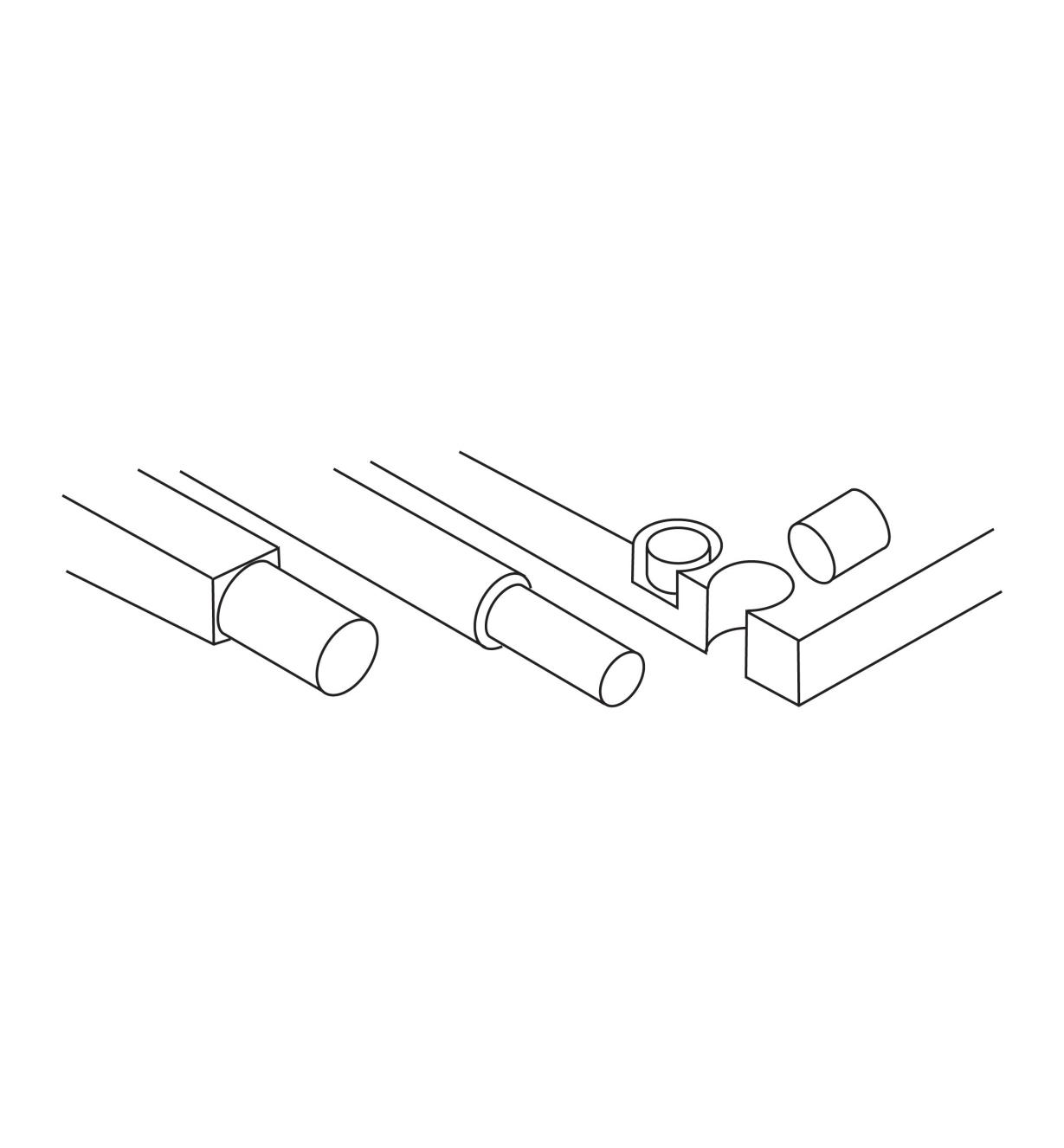 Illustration of tenons and plugs cut with the dowel, plug and tenon cutters