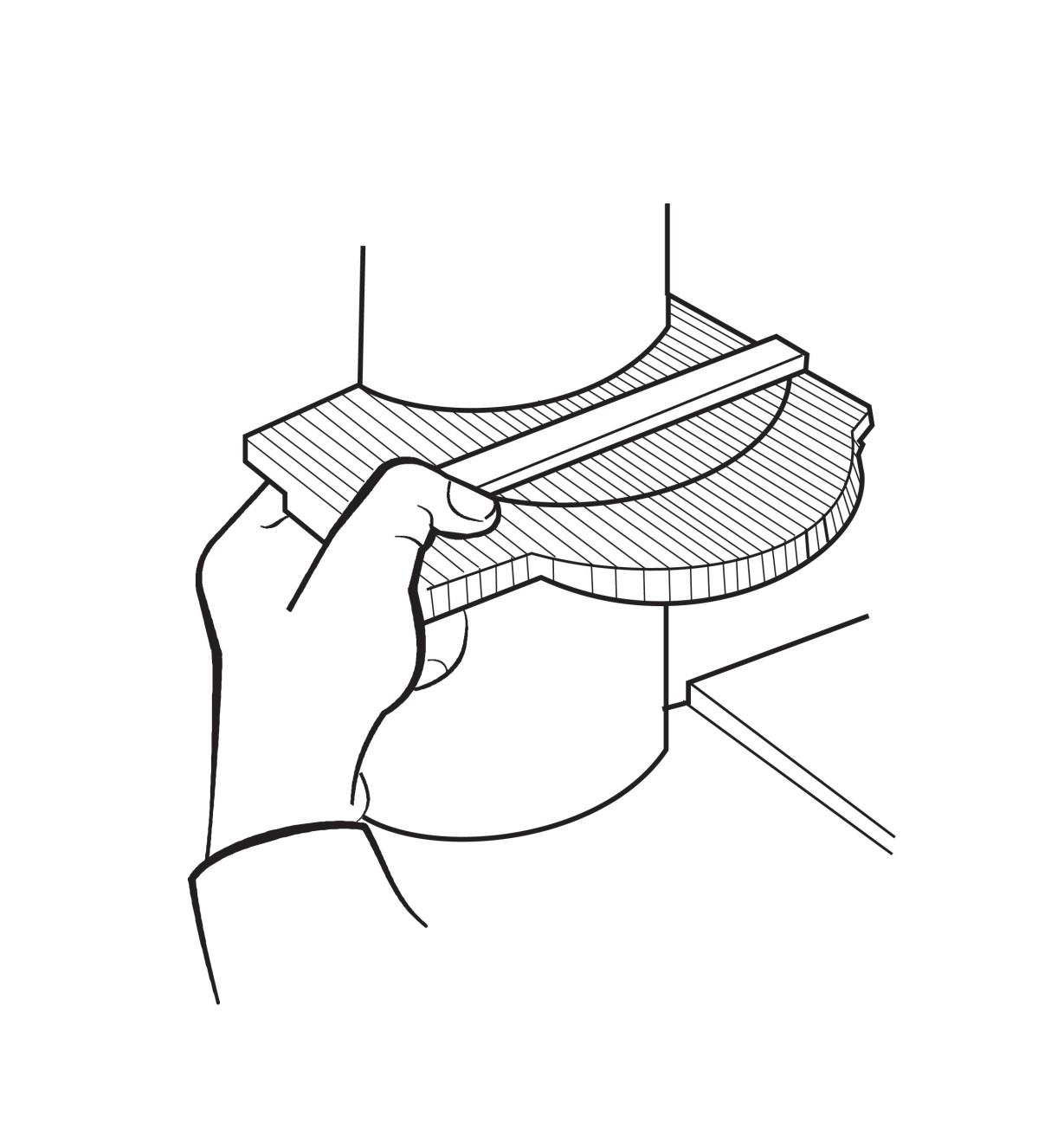 Illustration of person pressing a profile gauge against a curved shape