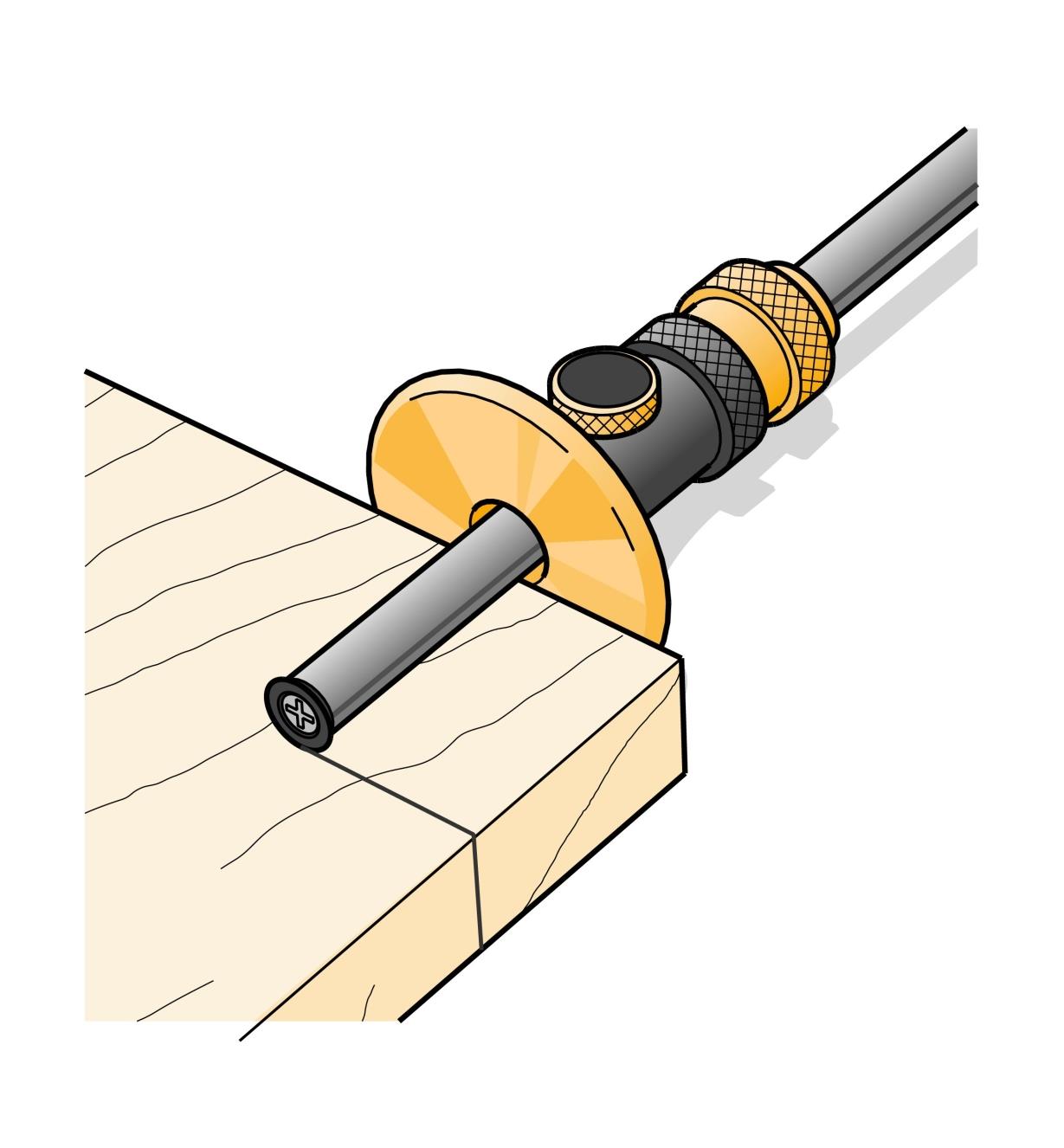 Illustration of marking gauge cutting a line across the end of a board