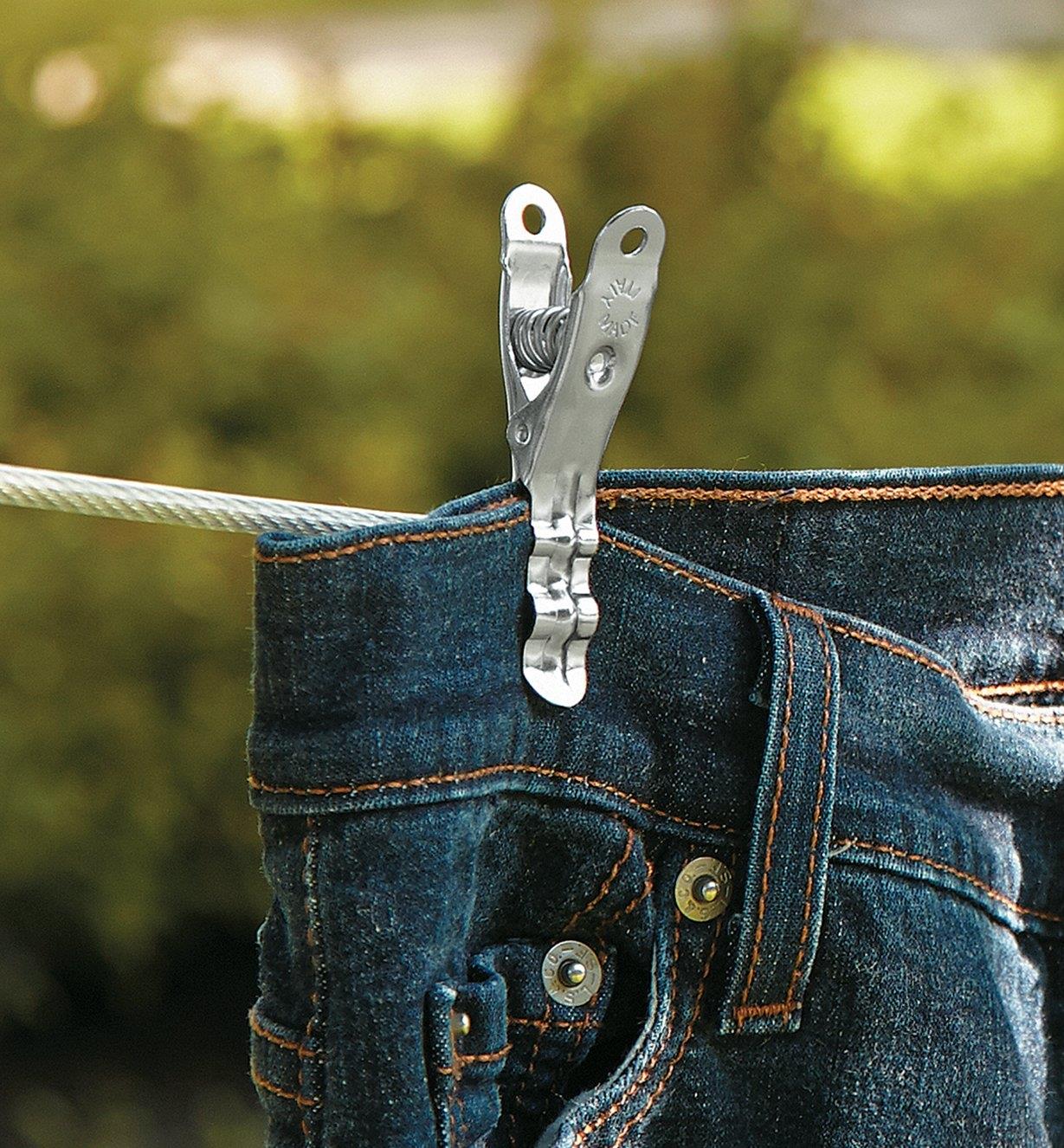 Lifetime Clothespin holding jeans on a clothesline