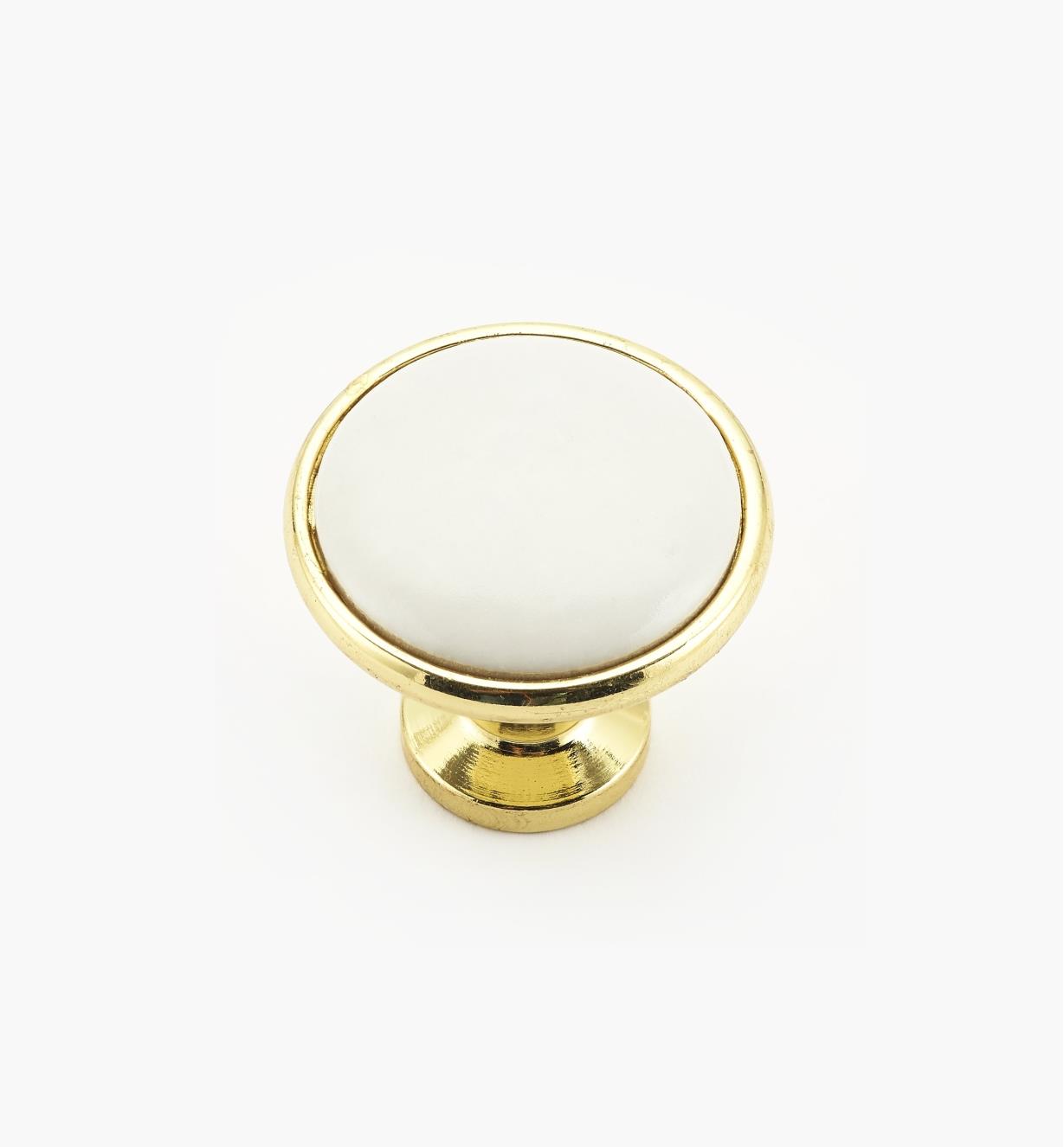01W2101 - 1 1/4" × 1 1/16" Brass Plate White Knob