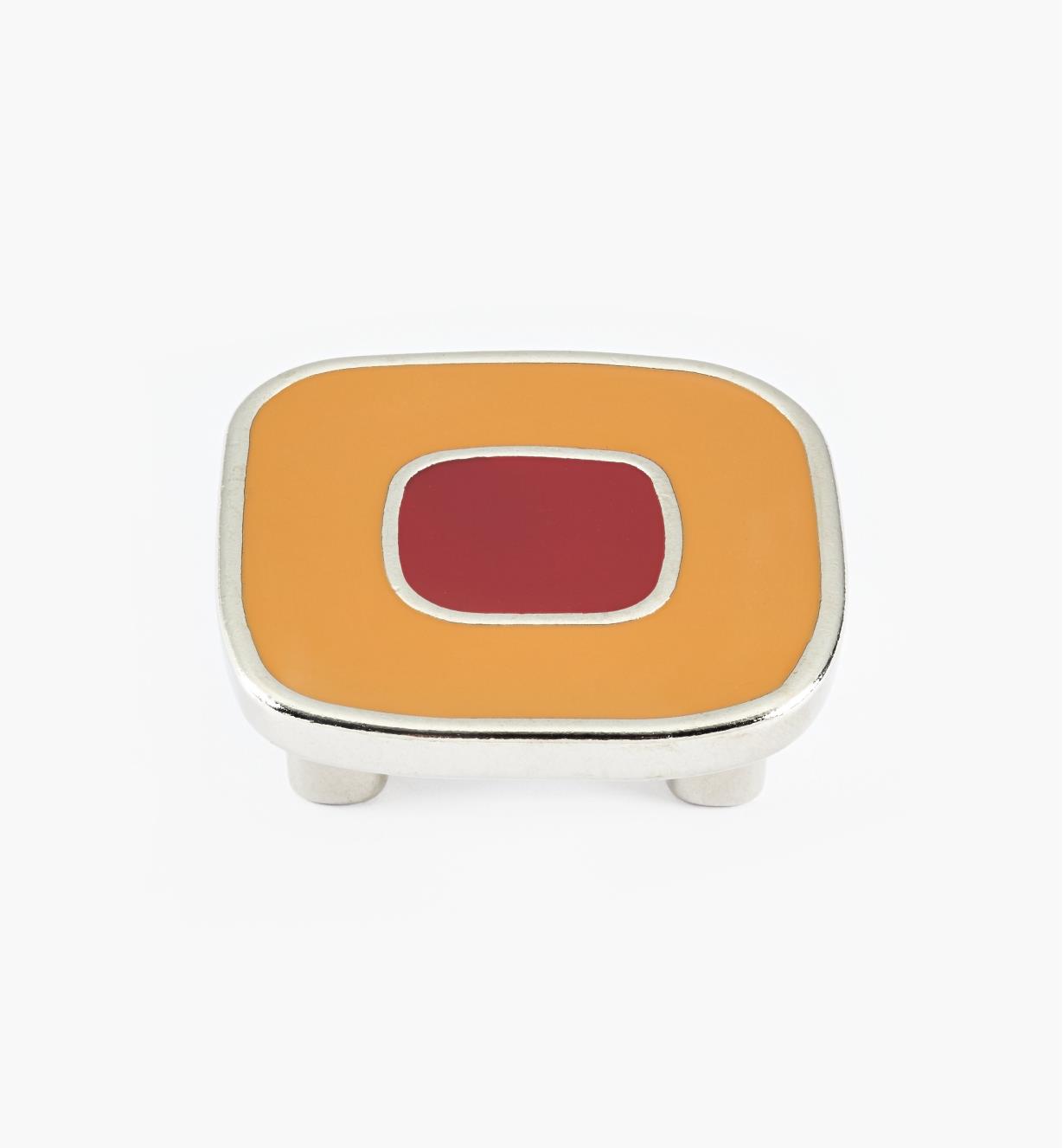 01X4351 - Grand bouton émaillé, orange et rouge, 32 mm x 52 mm