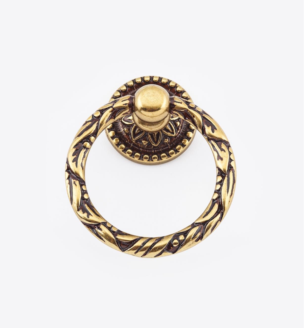 01A2181 - Poignée à anneau sur rosace Louis XVI, 42 mm x 50 mm
