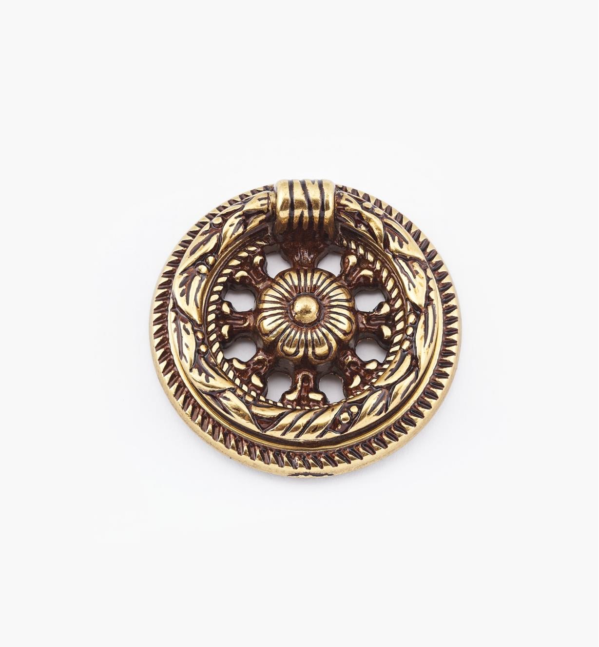 01A2182 - Poignée à anneau sur platine Louis XVI, 40 mm