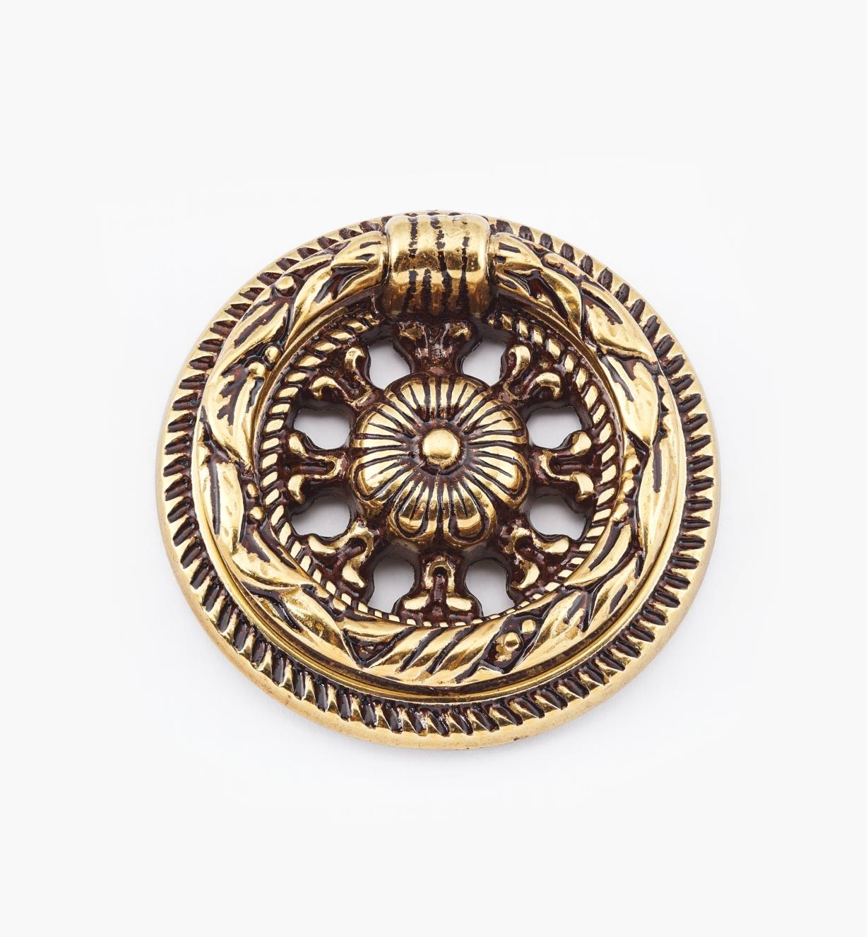 01A2183 - Poignée à anneau sur platine Louis XVI, 50 mm