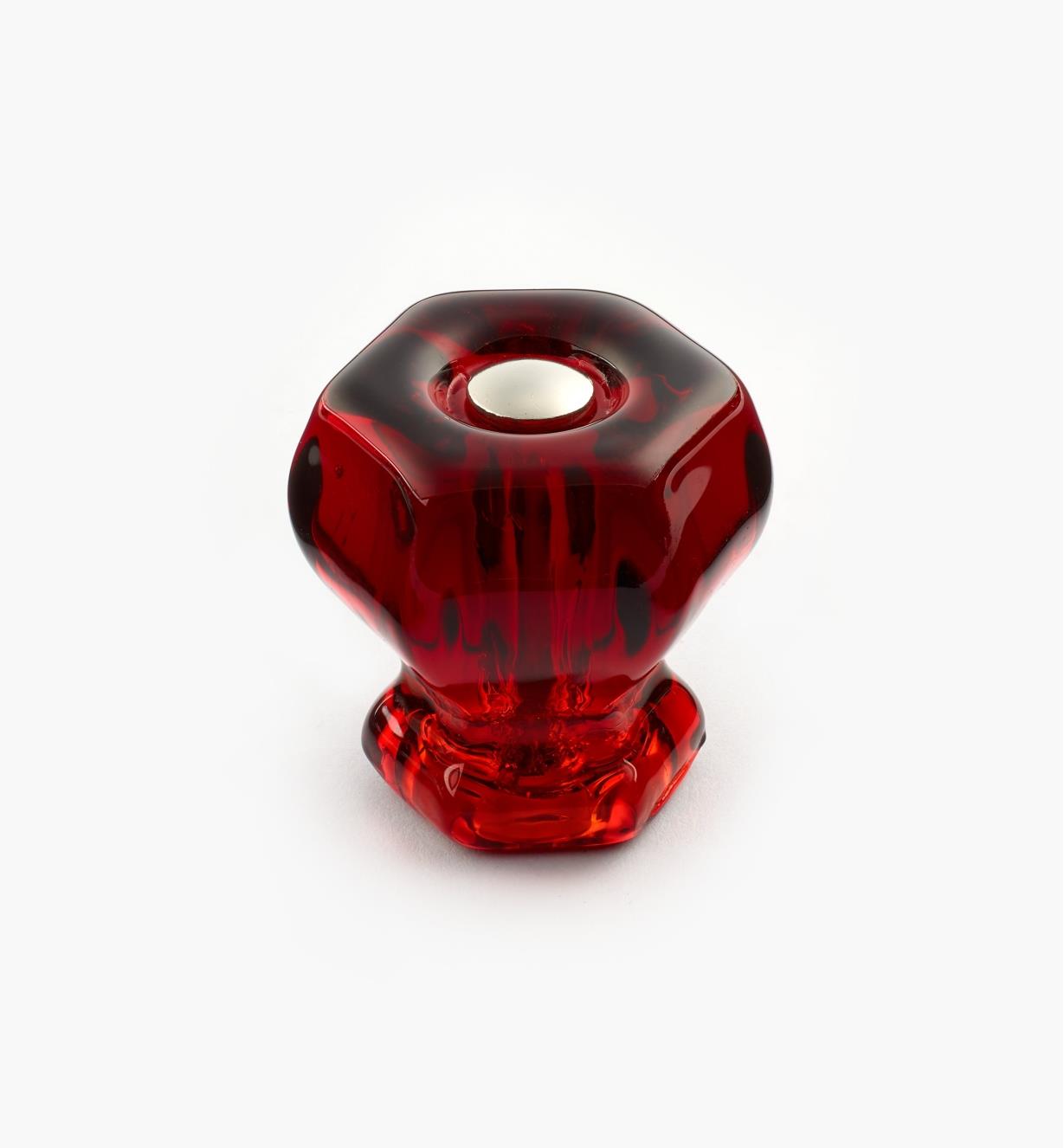 01A3720 - 1 1/8" Red Hexagonal Glass Knob