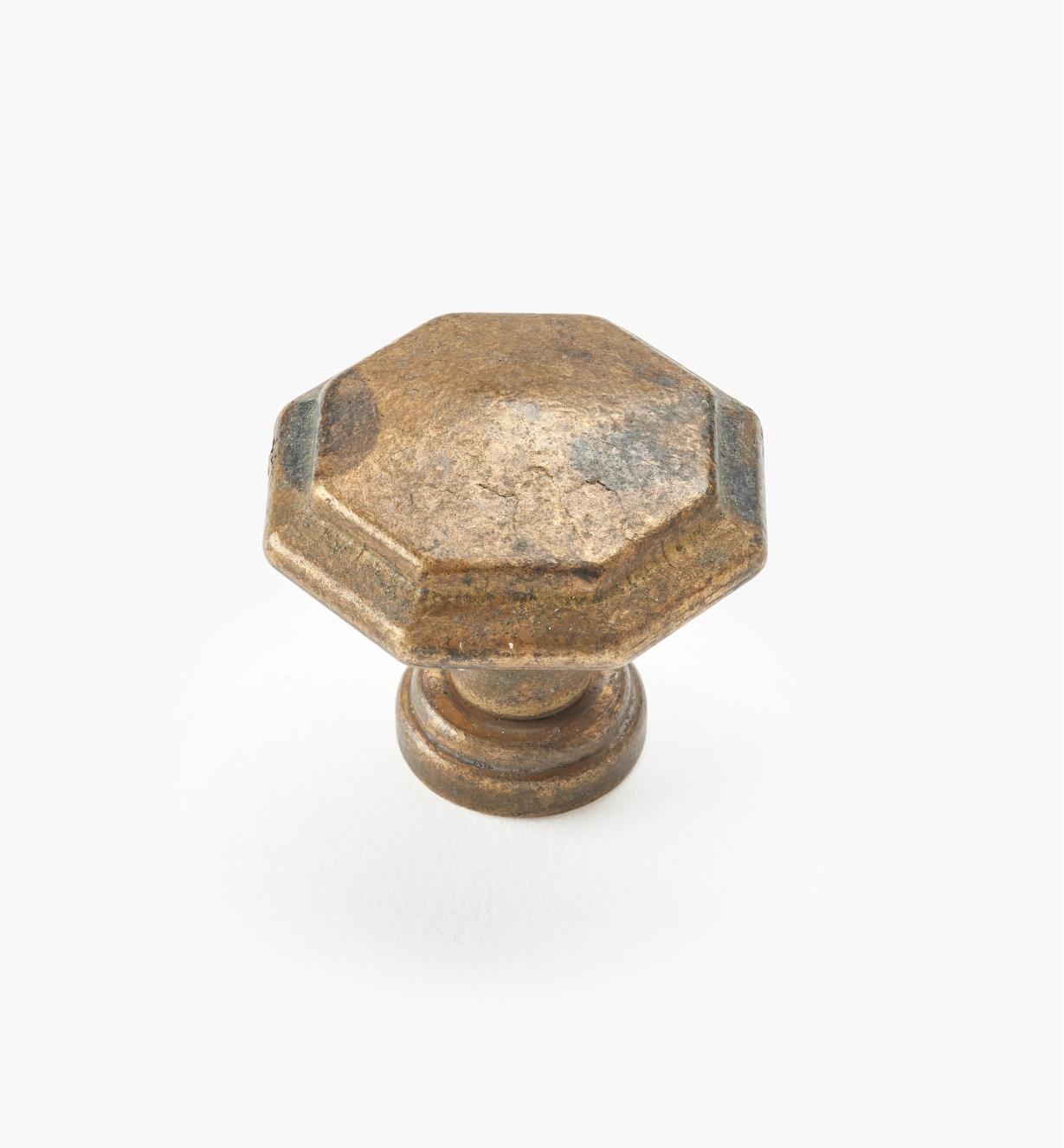 01A7050 - Bouton octogonal, laiton ancien, 30 mm