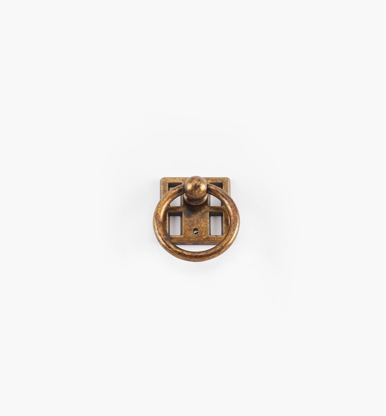01A2841 - Poignée à anneau sur rosace de 1 1/8 po, série Arts and Crafts, fini laiton ancien