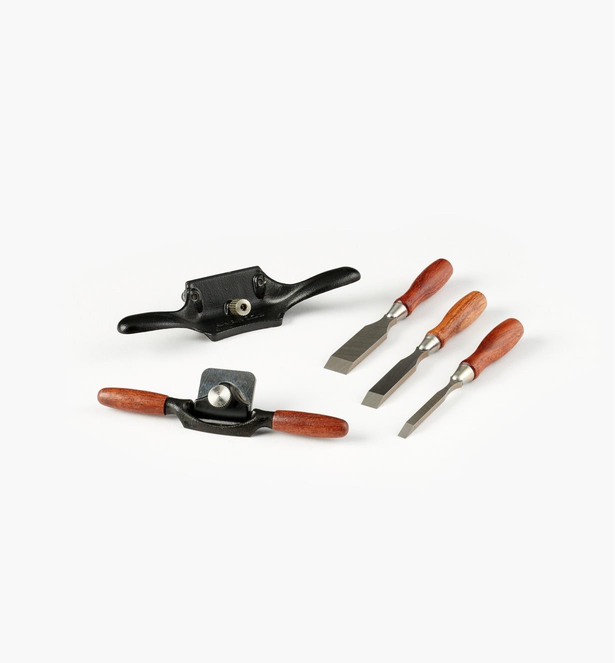 05P8267 - Ensemble de 3 outils miniatures Veritas (vastringue, ciseaux à bois, racloir d'ébéniste)