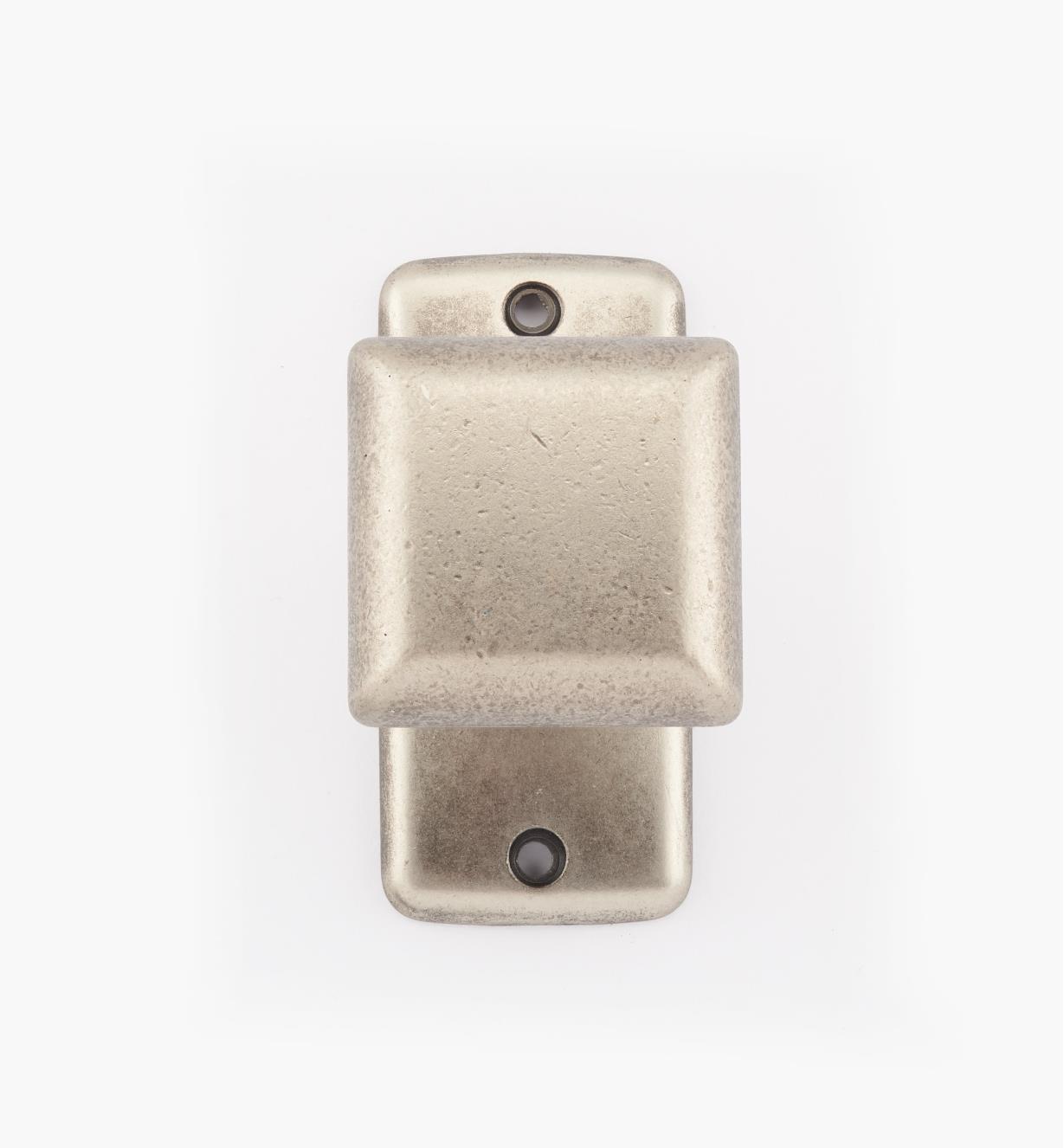 01X4014 - Bouton carré sur platine classique, fini étain, 45 mm x 25 mm x 27 mm