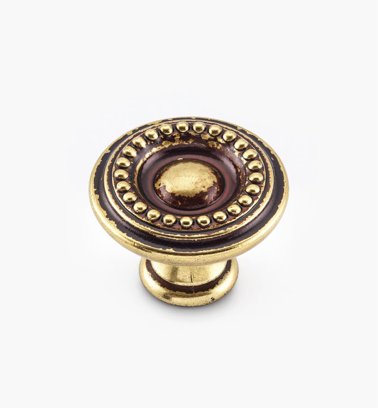 01A7321 - Bouton perlé Louis XVI, fini bronze antique, 30 mm x 23 mm