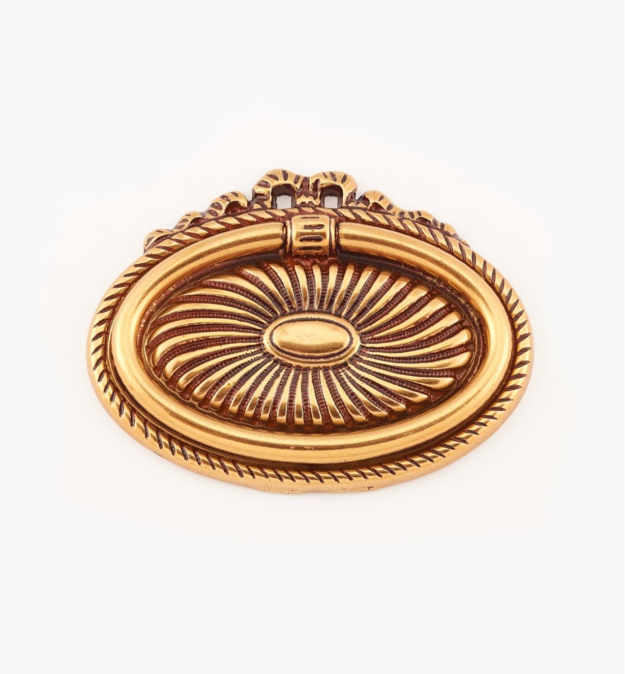 01A7622 - Poignée à anneau ovale sur platine moulée de style géorgien, 88 mm x 68 mm