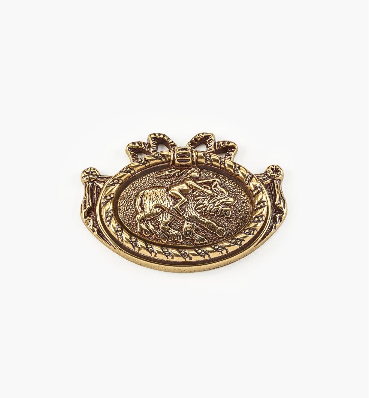 01A2172 - Poignée à anneau Louis XVI sur platine ovale, 3 1/8 po x 2 1/4 po