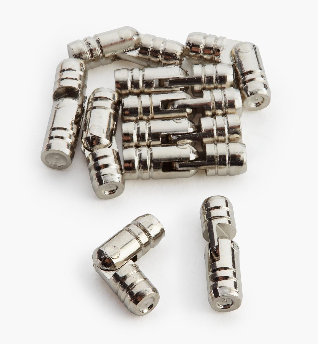 00D8151 - Petites charnières cylindriques, fini nickelé, 5 mm x 18 mm, le paquet de 10