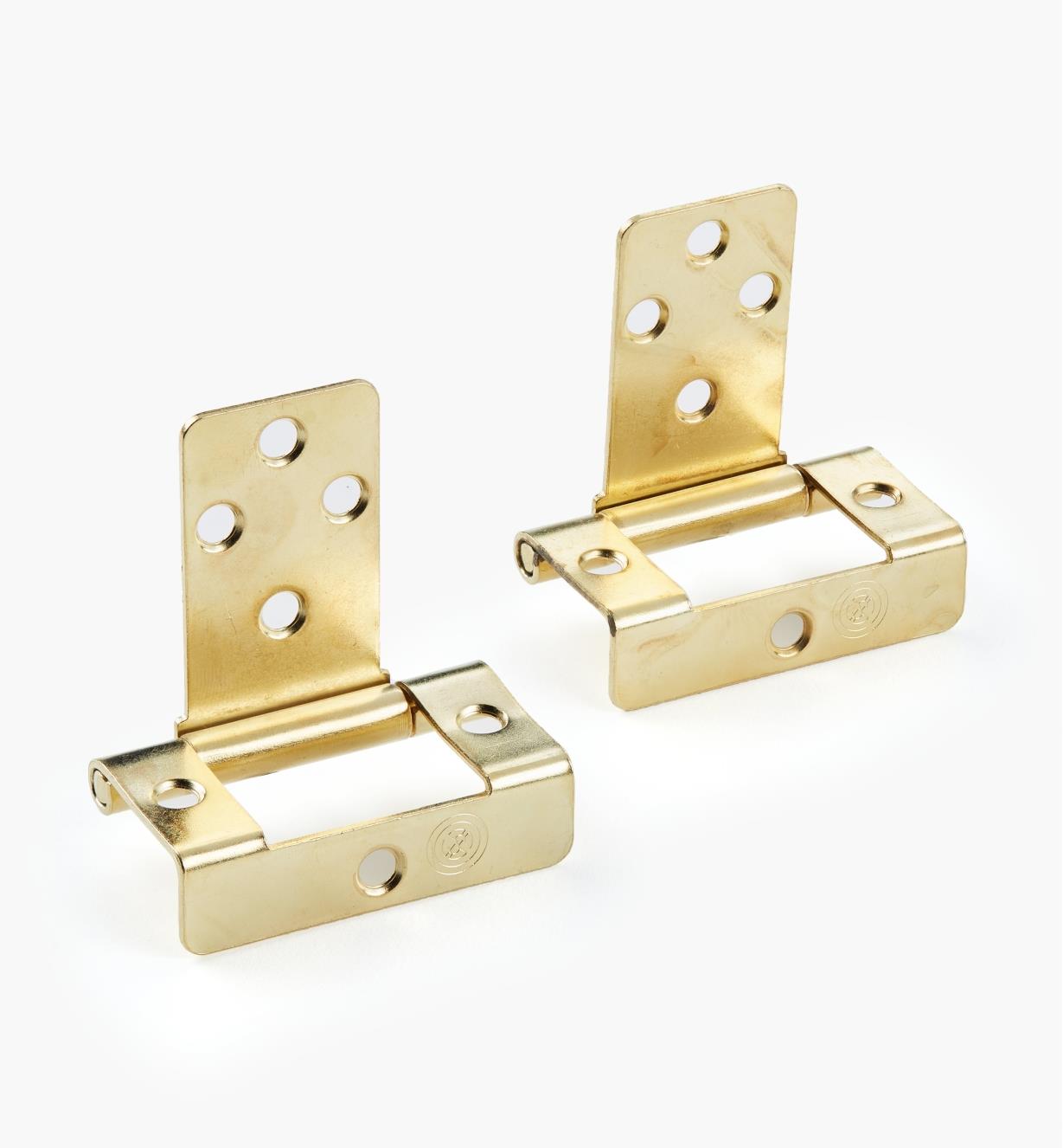00H6012 - 3/4" Brass Plate No-Mortise Lid Hinges, pr.