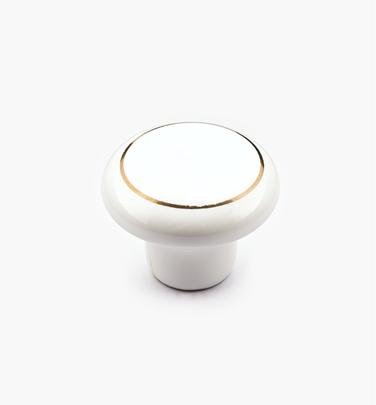 00W2807 - Bouton en céramique classique, blanc et or, 1 1/4 po x 1 po