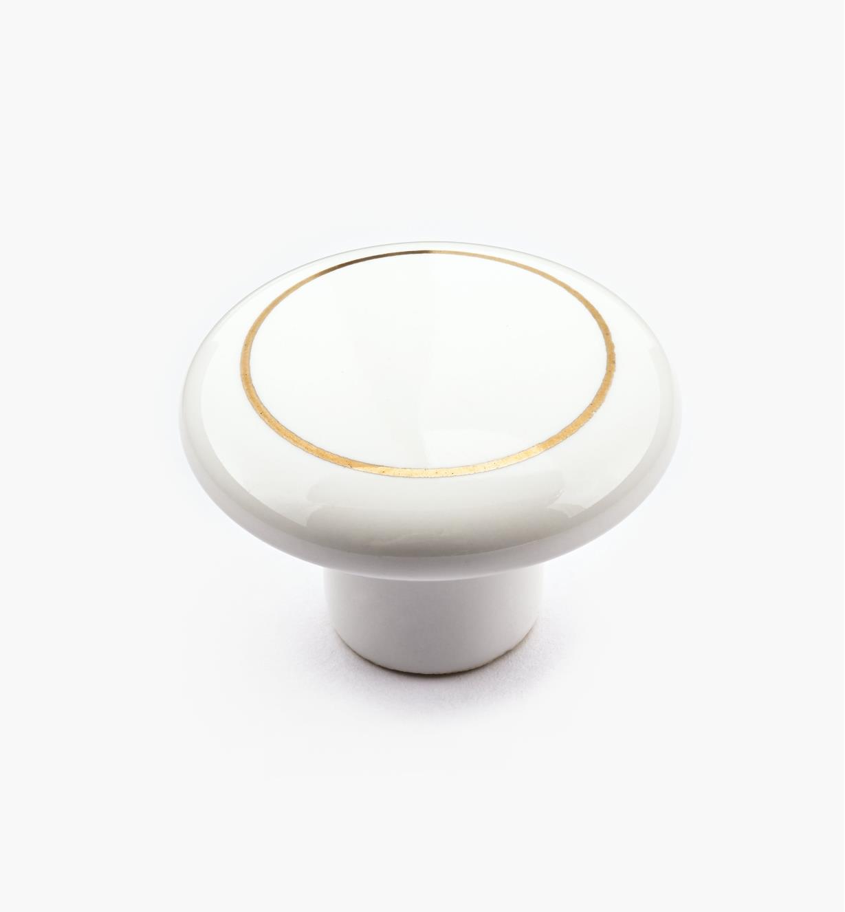 00W2808 - Bouton en céramique classique, blanc et or, 1 1/2 po x 1 po