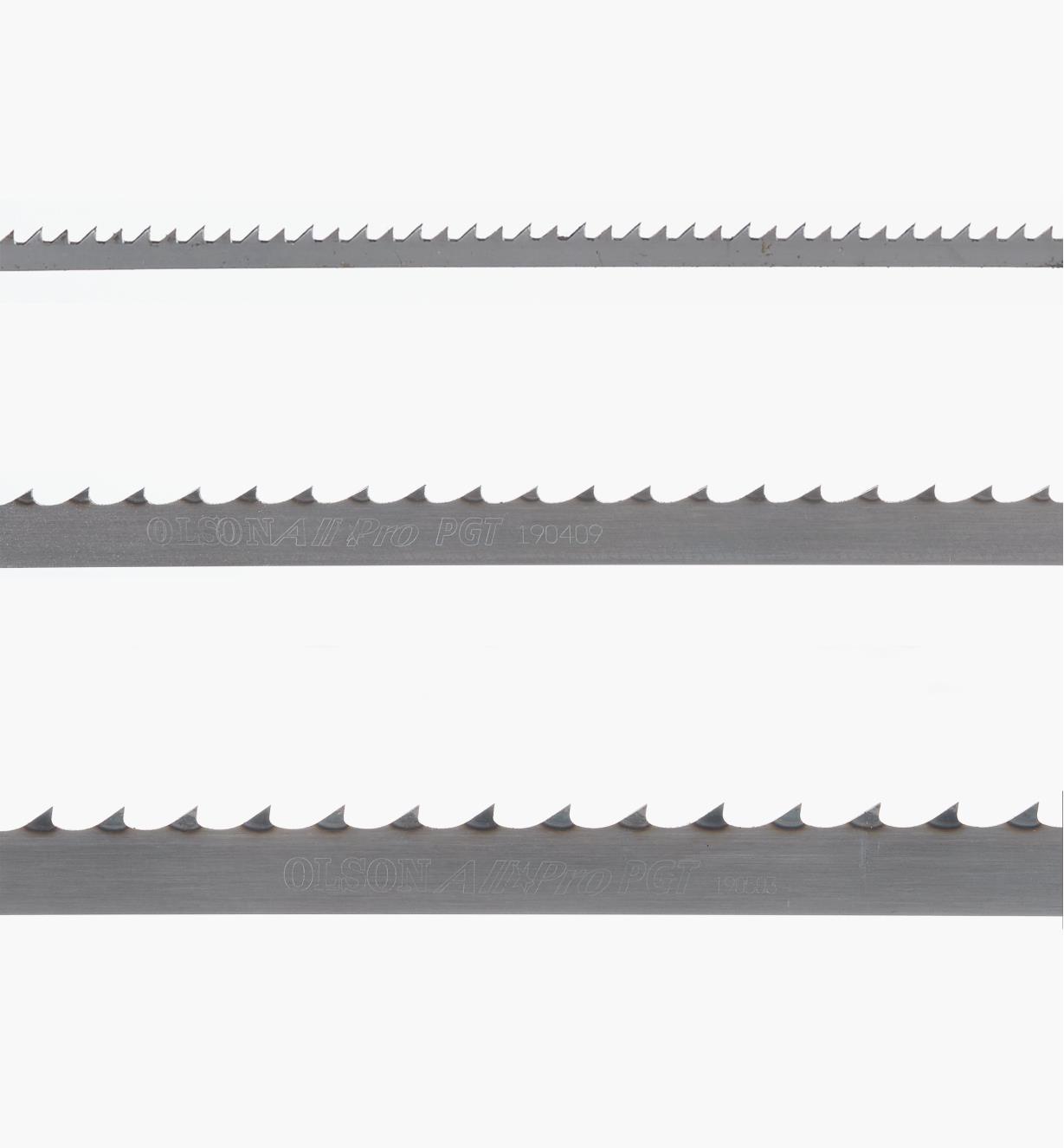 Close-up view showing the tooth patterns of the blade set for 10” Rikon bandsaws