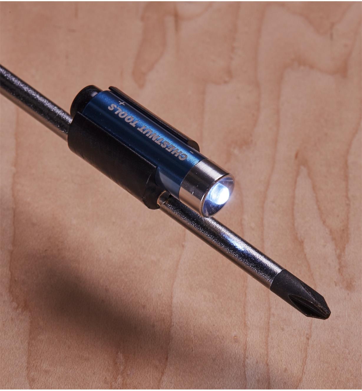 Magnetic LED Tool Light attached to a screwdriver shaft