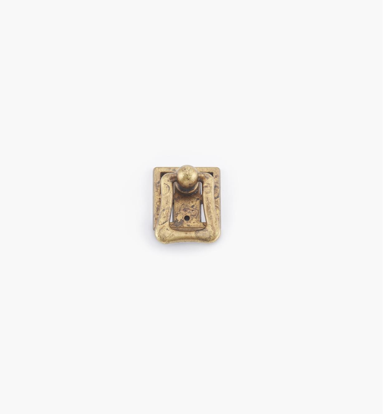 01A2273 - Poignée à anneau sur platine carrée, 2 po × 1 1/8 po, série Arts and Crafts I, fini laiton ancien