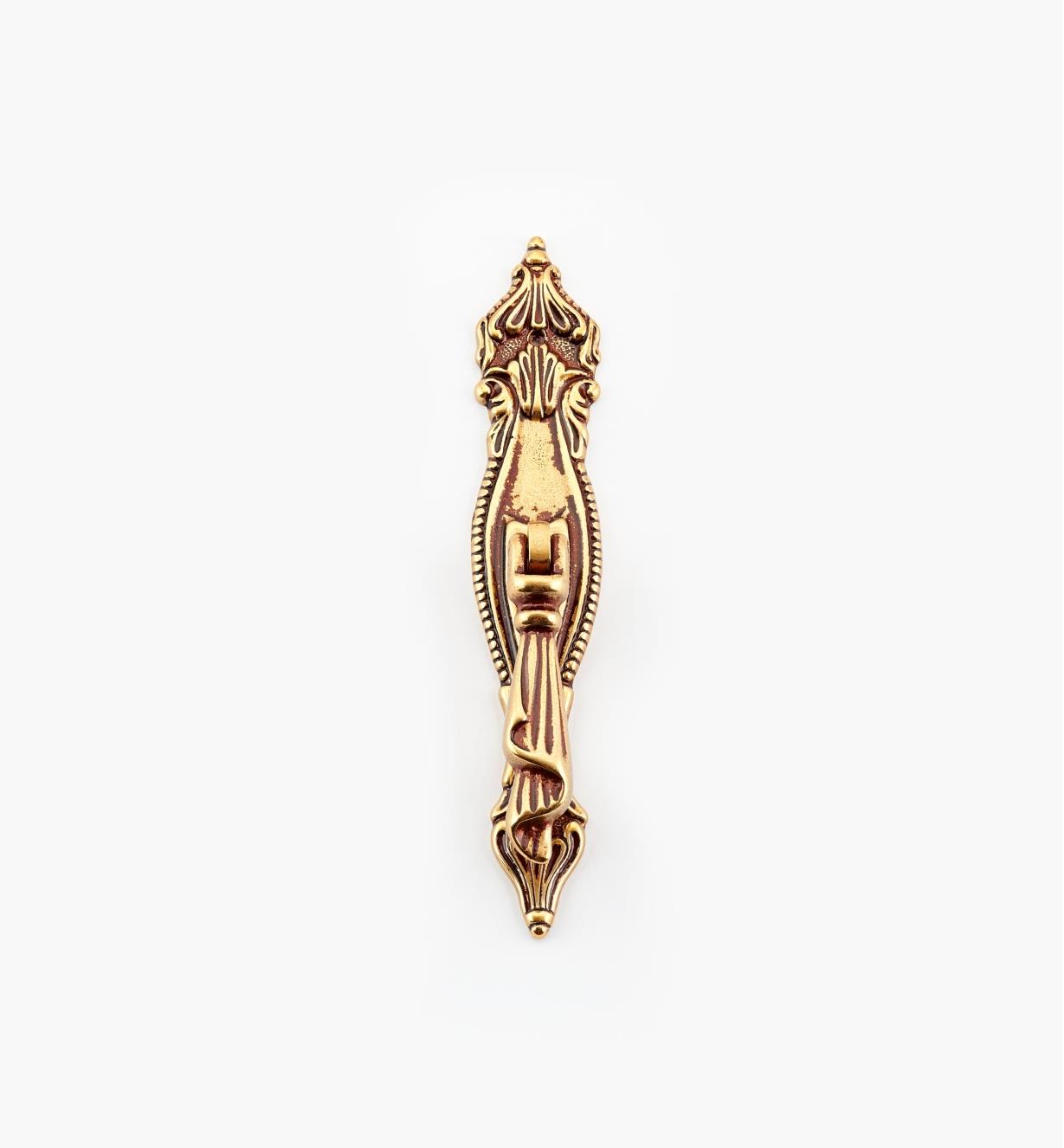 01A5885 - Poignée pendante sur platine verticale de 124 mm, quincaillerie Louis XVI, série II