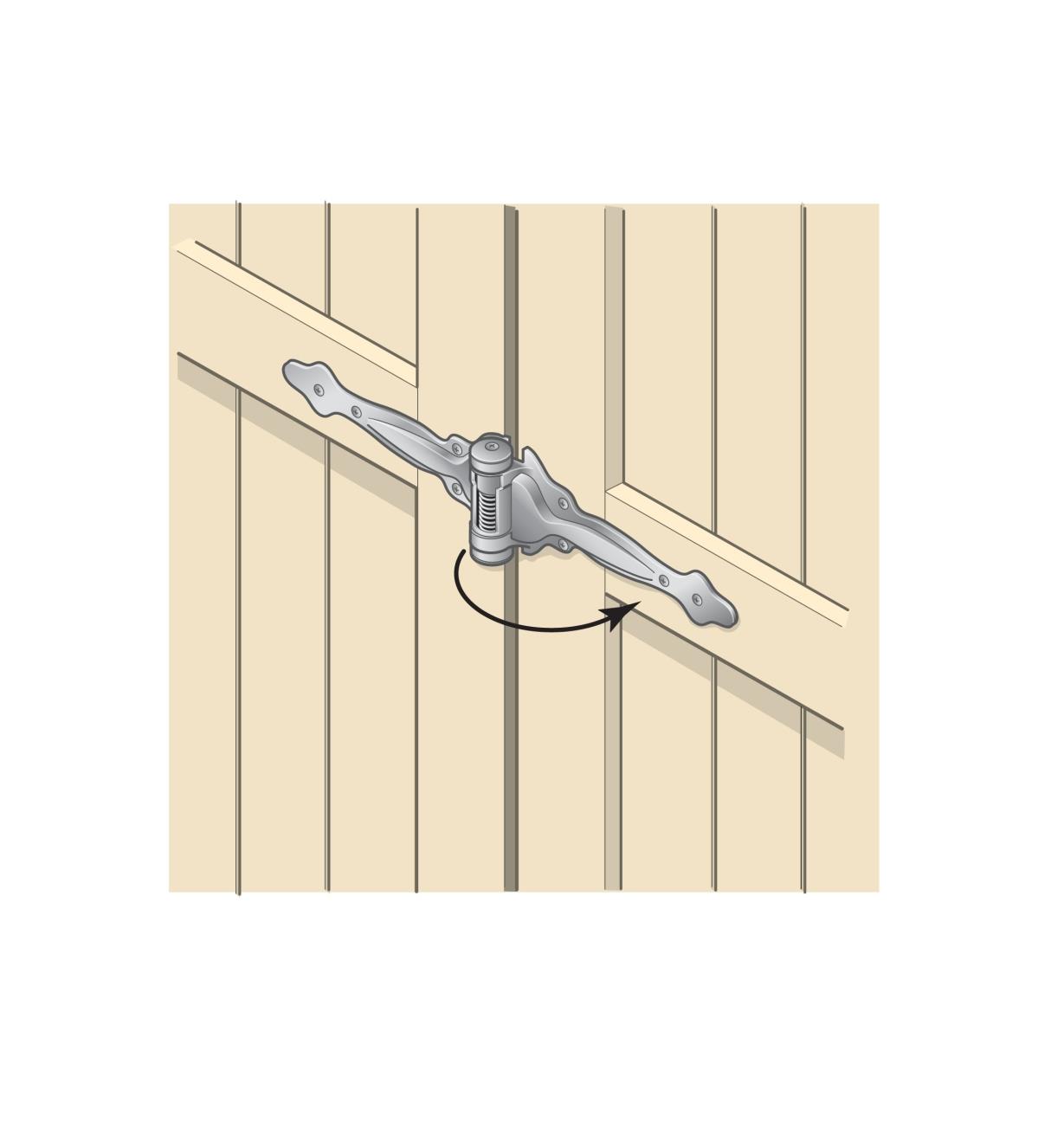 Illustration of 16" Strap Hinge mounted on a gate