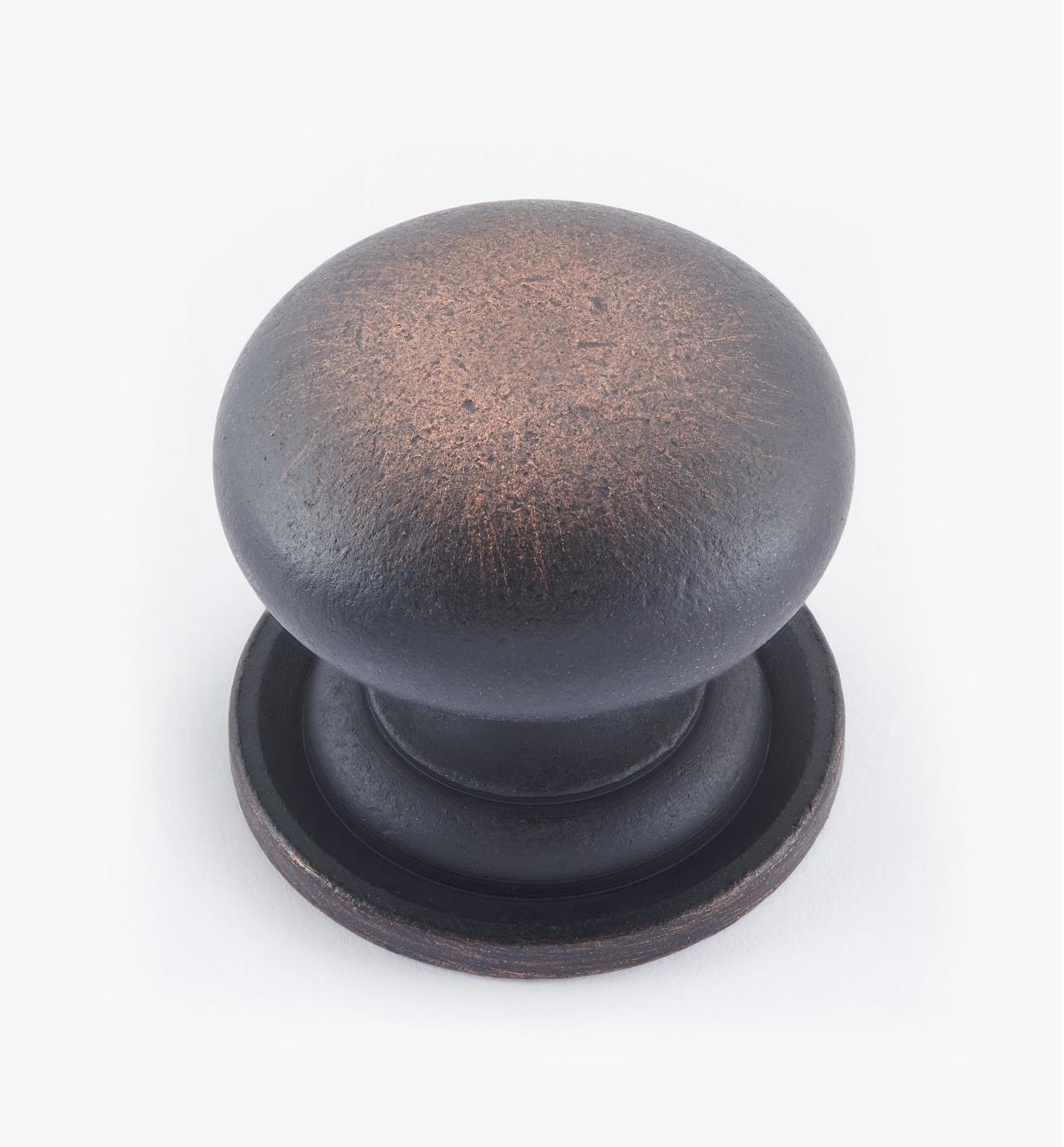 02W1553 - 1 3/8" × 1 1/4" Round Brass Knob, Weathered Bronze 