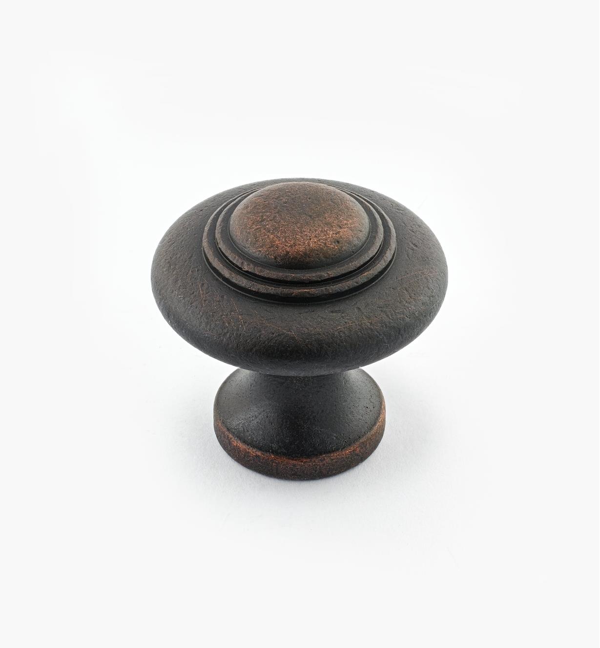 02W3053 - Bouton annelé en laiton coulé de 1 5/16 po × 1 1/4 po, vieux bronze