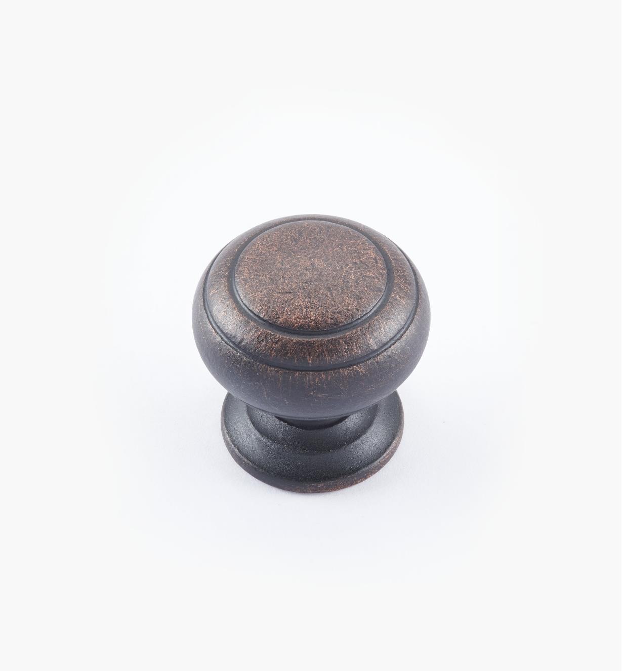 02W3265 - Bouton annelé de 1 po x 1 po, série Vieux Bronze, laiton tourné