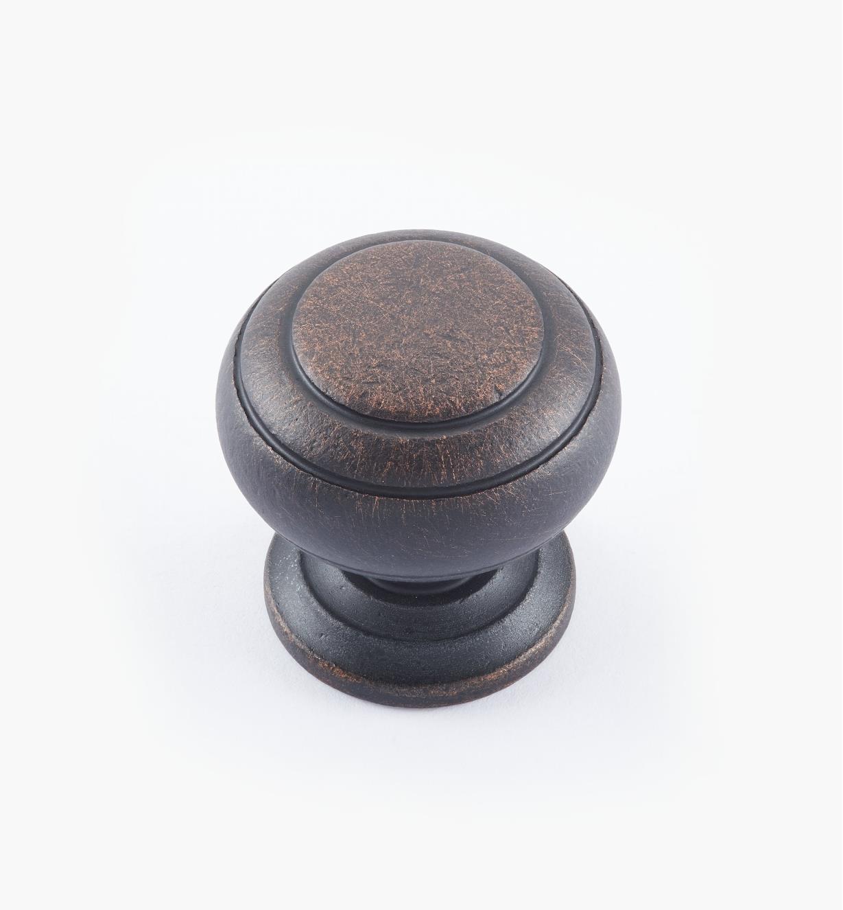 02W3266 - Bouton annelé de 1 1/4 po x 1 1/4 po, série Vieux Bronze, laiton tourné