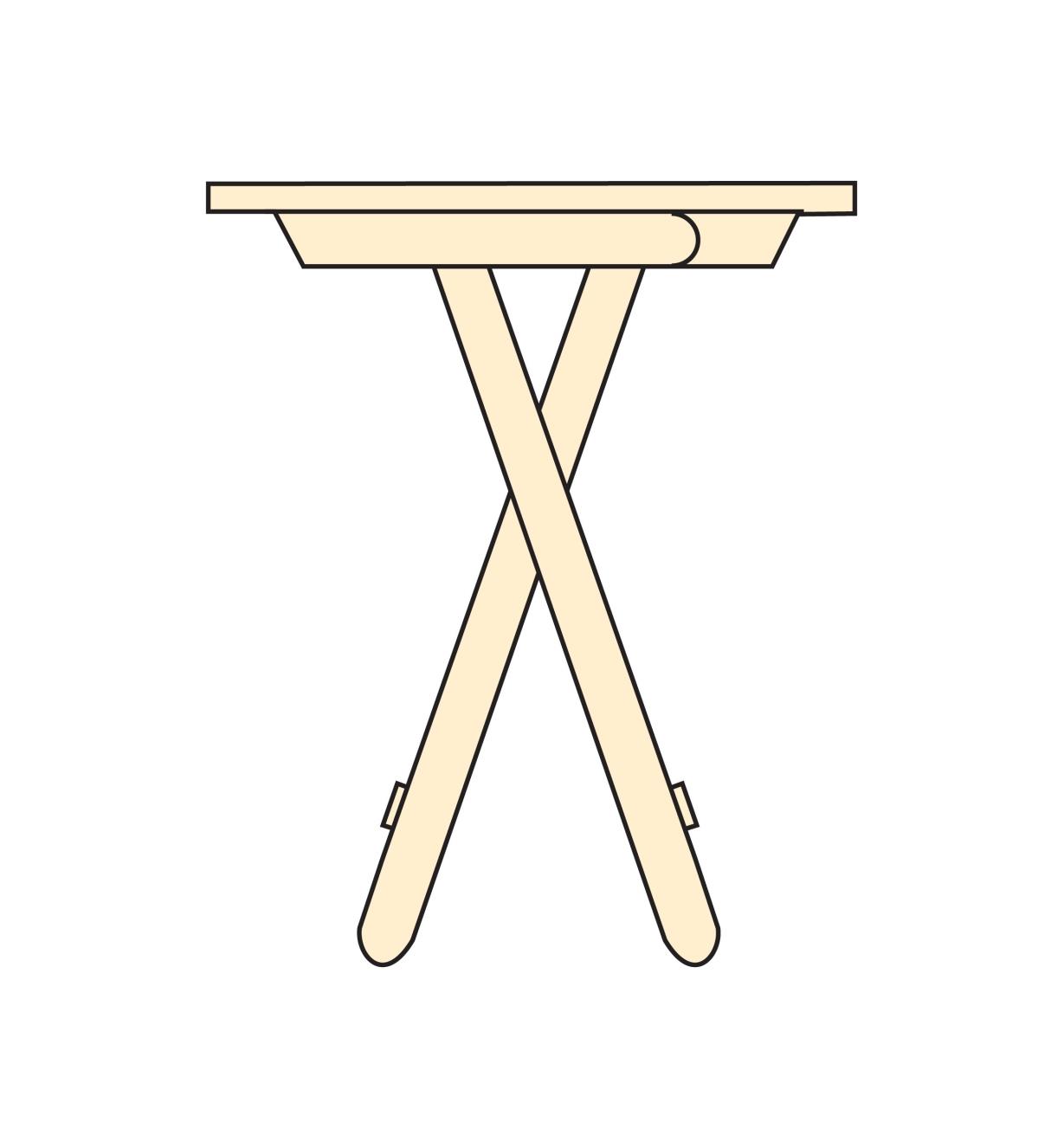 Illustrated side view of completed table, unfolded