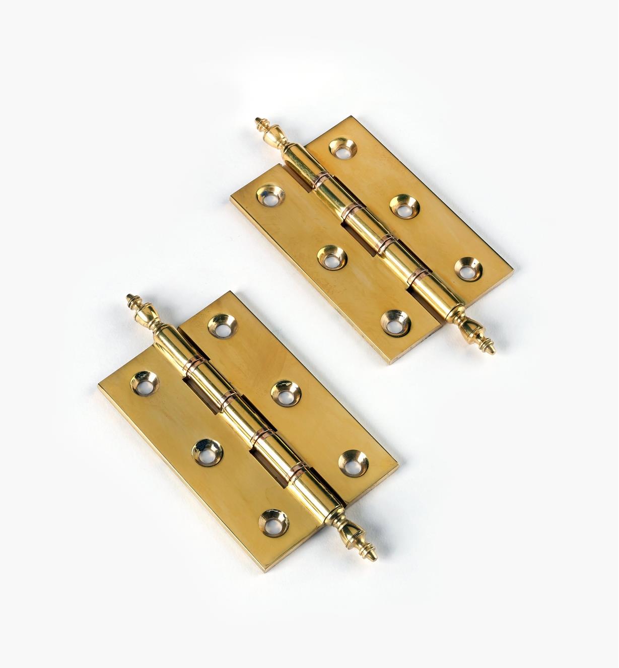 00D0901 - 3" x 2" Extruded Brass Fast-Pin Finial Hinges, pr.