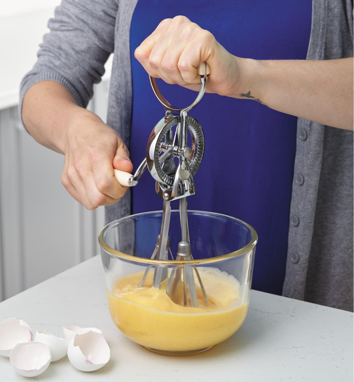 Beating eggs with the Hand-Crank Egg Beater