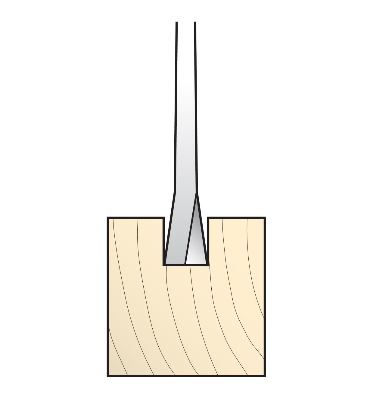 Cutaway illustration of saw teeth cutting into wood
