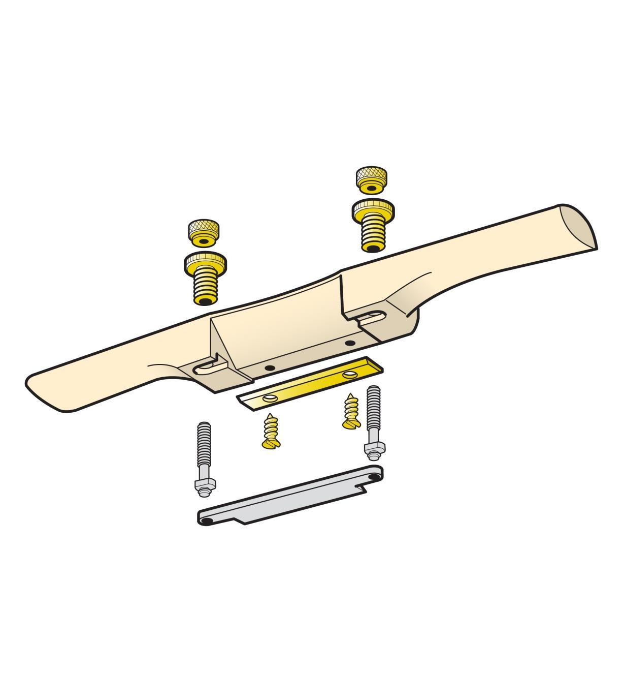 Exploded illustration of how the spokeshave is assembled 