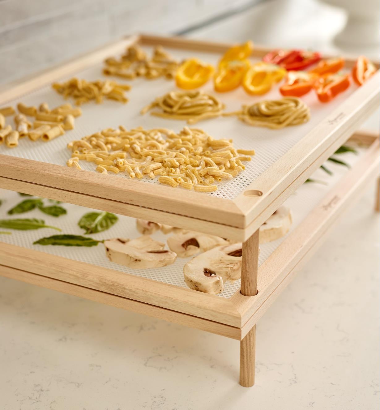 Closer view of the leg connecting two trays at the corner of the Pasta and Herb Drying Rack