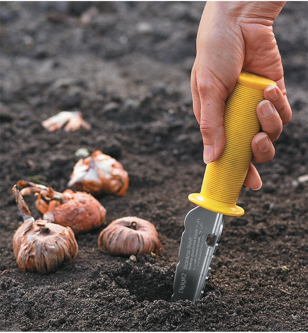 Using the All-Purpose Lifetime Weeder to plant bulbs