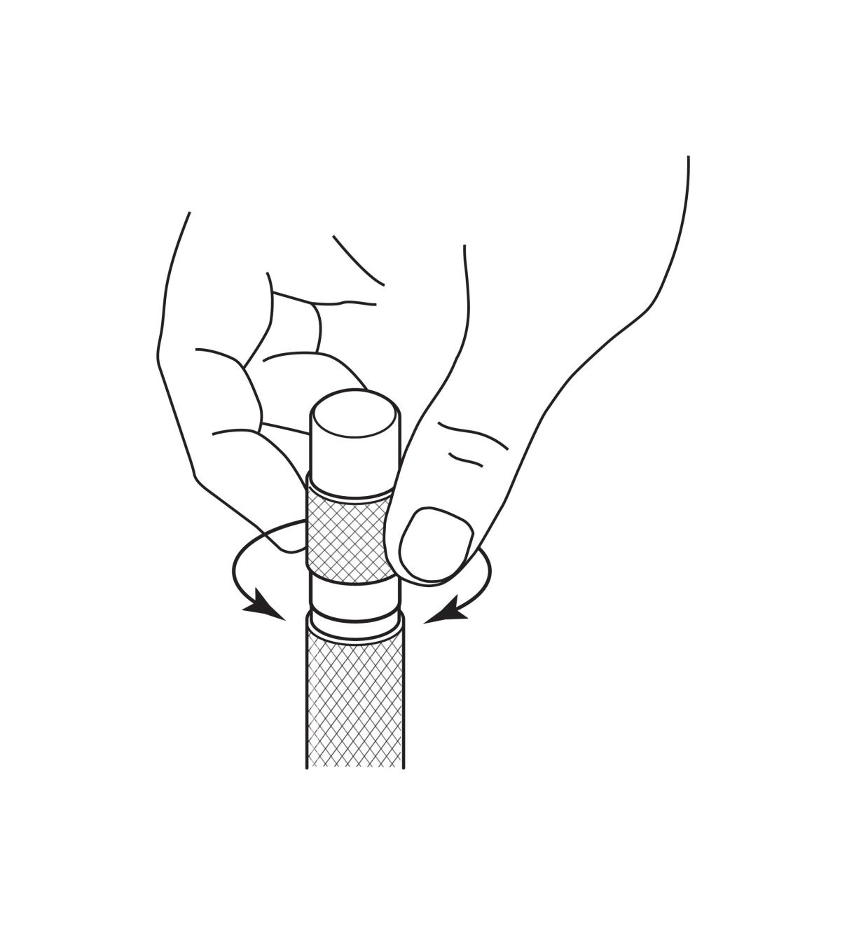 Illustration showing how to adjust tension by turning the barrel