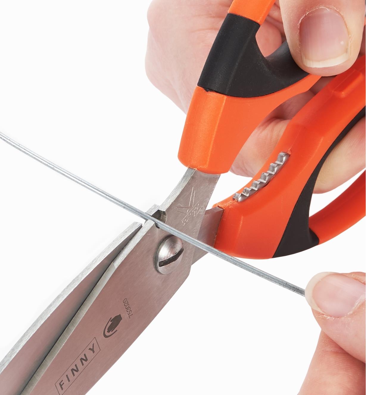 Cutting wire with the built-in wire cutter on the back of the scissors blade