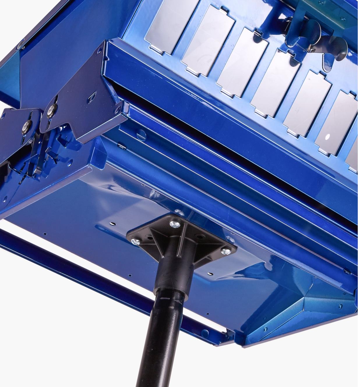 Pole attached to underside of double-sided feeder using included hardware